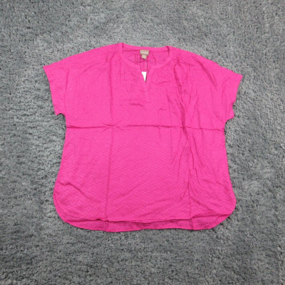 Chico's Shirt Womens 2 Novella Pink Lightweight Textured Split Neck Blouse NWT
